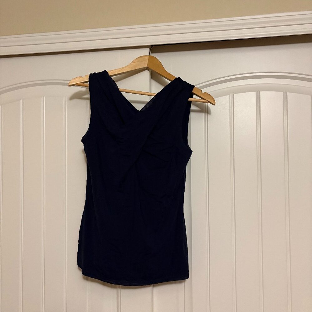 T Tahari Sleeveless Blouse Blue Estimated Size Small Layered Tulle Deep V Neck